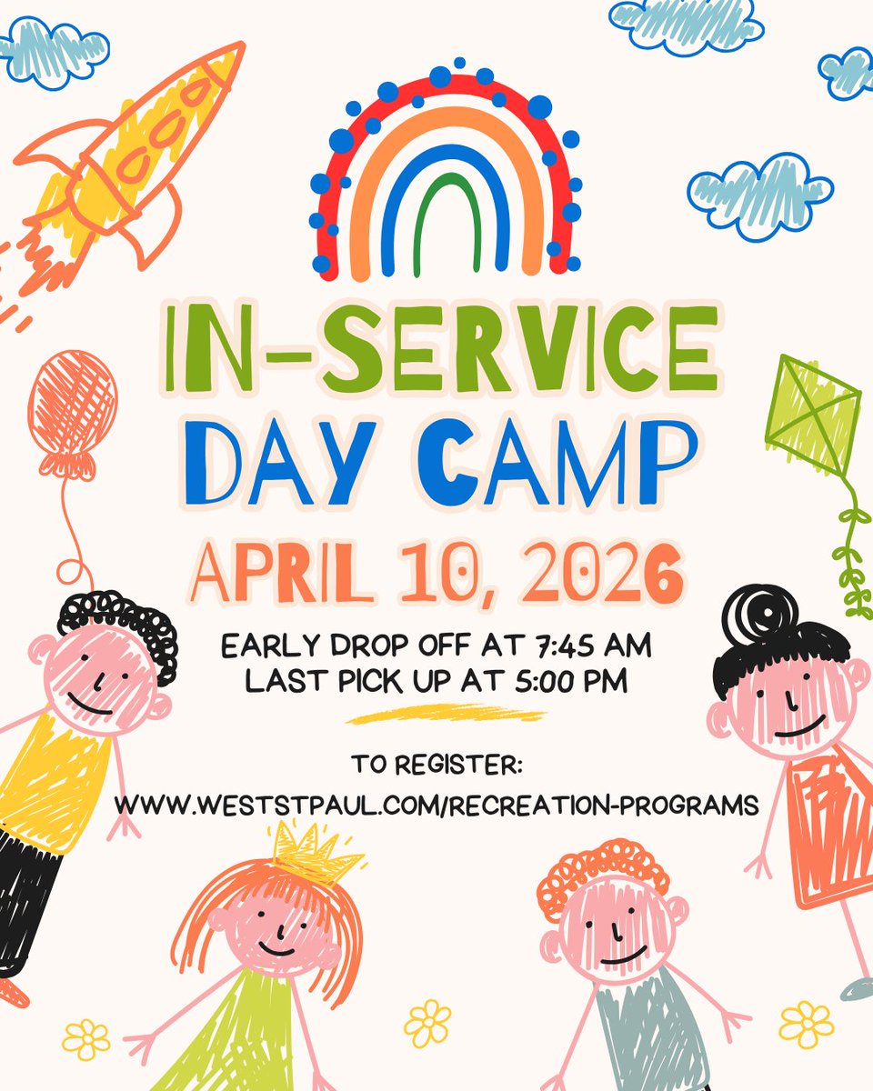WSPRecreation's tweet photo. No school? No problem! 🎒✨
Bring your kids to our In-Service Camp on Friday, April 10 for a day full of activities! While you’re at work, they’ll be busy making new friends and having a blast. Visit https://t.co/SCNnbySf6T to sign up! https://t.co/qFiAwqlndC