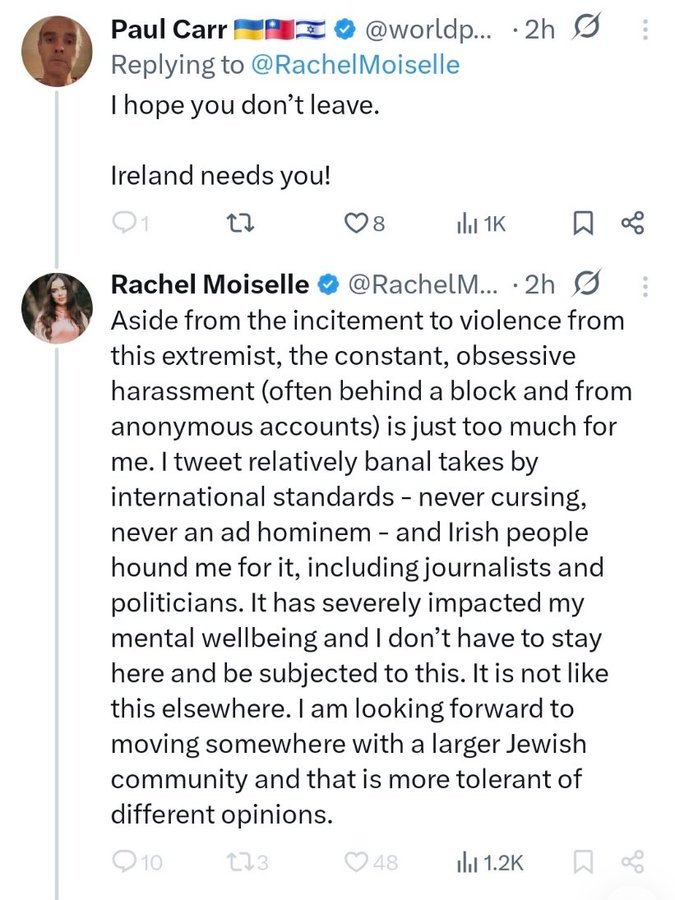 CillianMcLough1's tweet image. Spreads genocide propaganda 
Is a mouthpiece for the apartheid, genocidal state of israel
Smears an entire country as antisemitic for opposing genocide.
Attacks #Palestinians for having the nerve to speak up

But she,  @RachelMoiselle is the victim.

A true zionist, psychopath