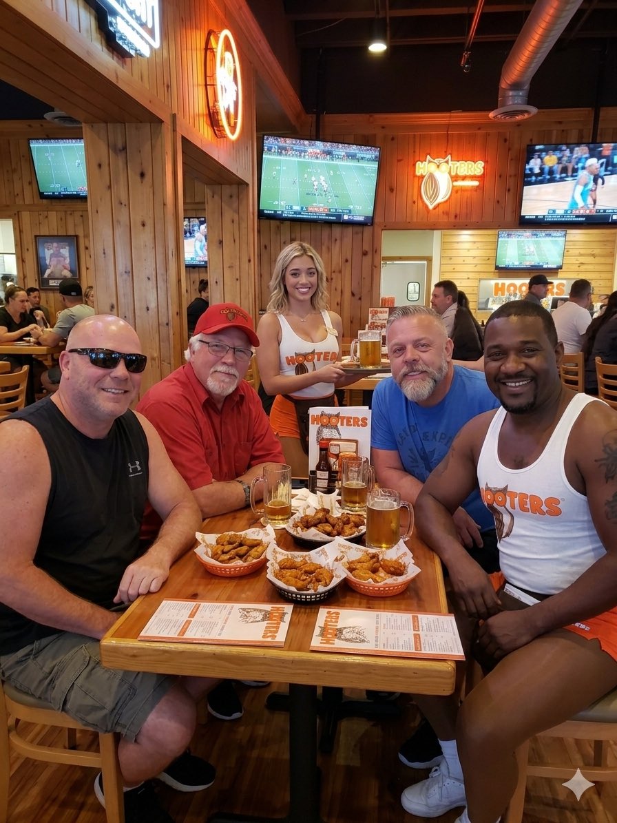 thebigbarry69's tweet photo. hooters with the men @pussyslayerbrad @RichDick_Balls @itchin_maballs https://t.co/A8naUZ6XB5