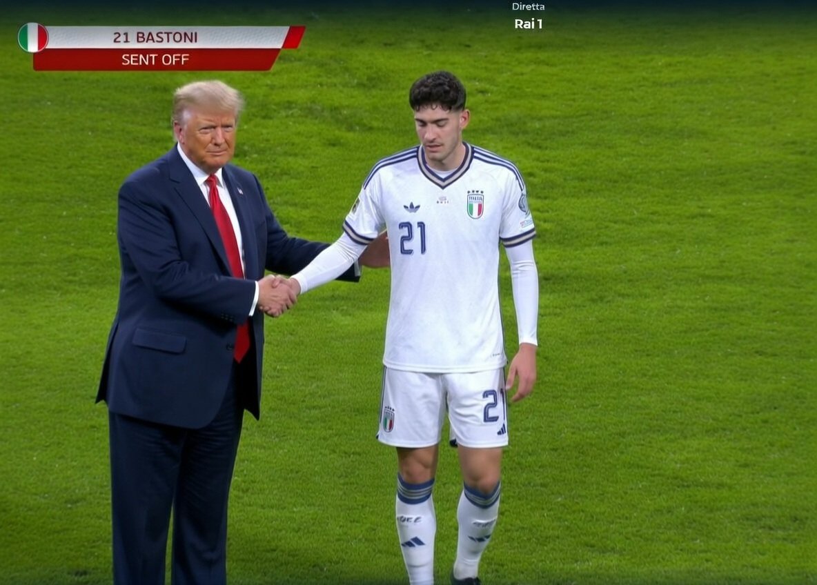 siriomerenda's tweet image. Trump si congratula con Bastoni per aver fatto più cazzate di lui...
#Bastoni #BosniaItalia #Gattuso #1aprile