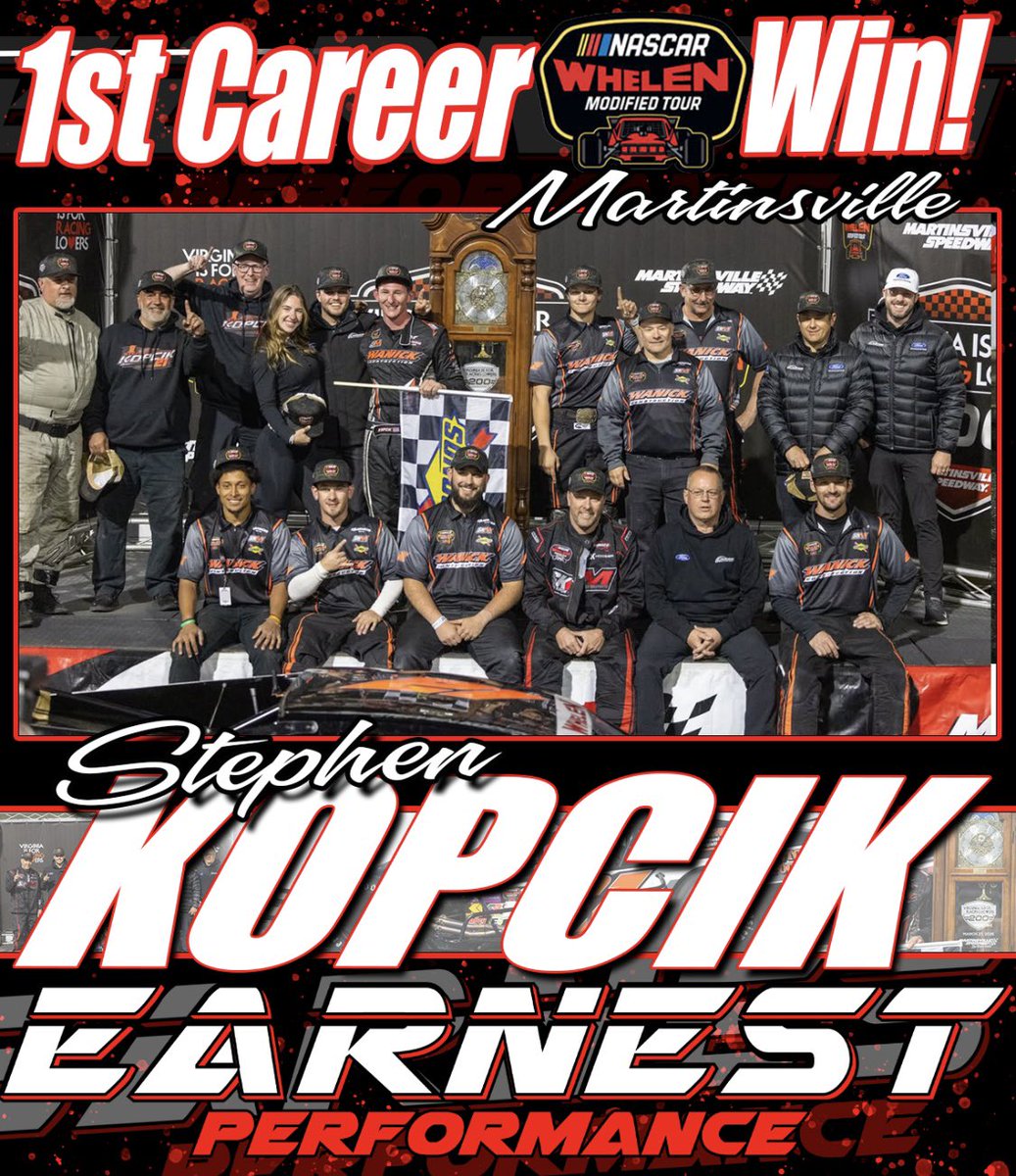 EarnestPerform's tweet photo. Awesome 1st career NASCAR Whelen Modified Tour win for Stephen Kopcik at @MartinsvilleSwy 

Congrats!
Let us know if we can help you roll those paperclips a bit smoother. (704) 654-1492.
#earneditwithearnest x JRi Shocks https://t.co/iAwB9983U6
