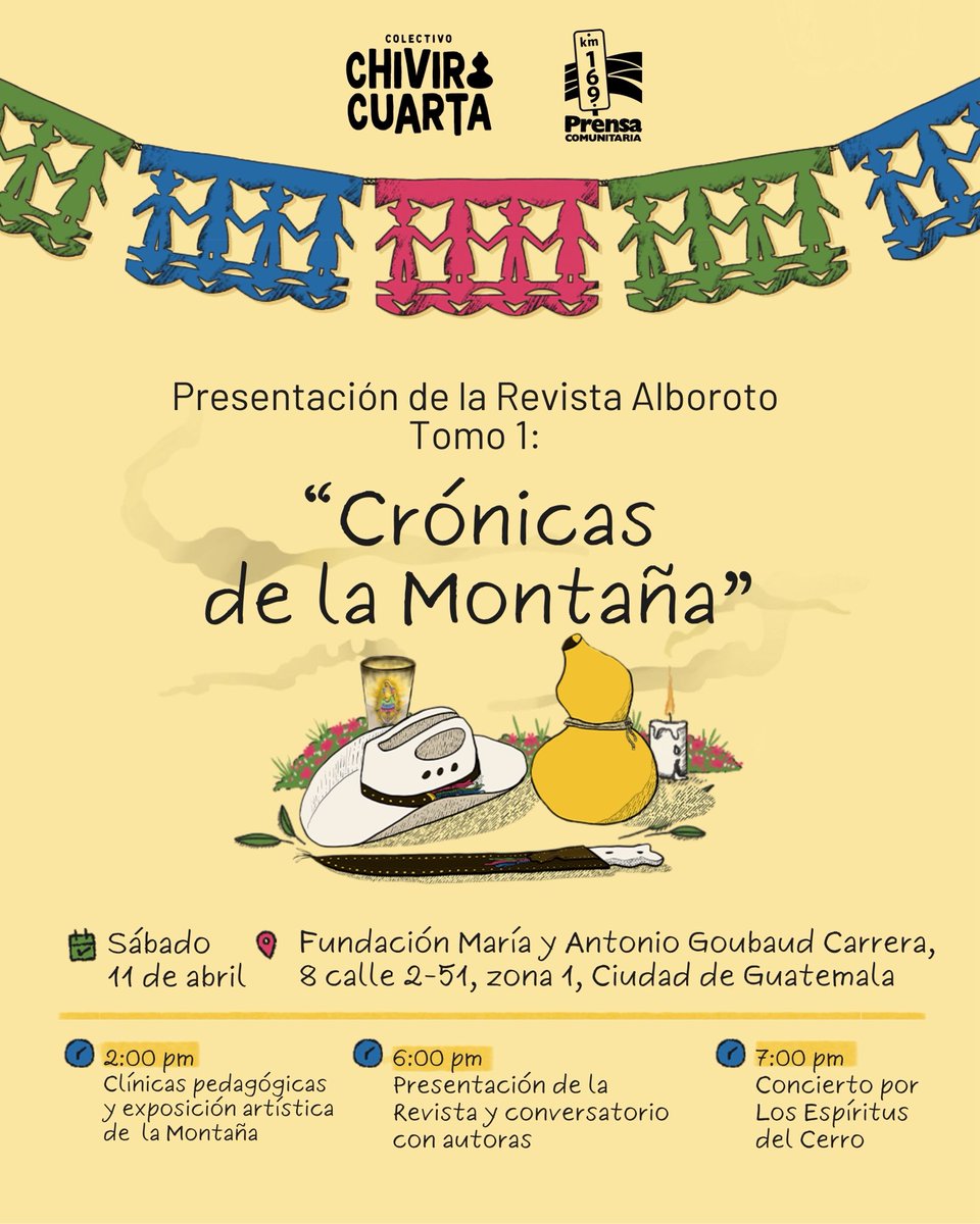 CChiviricuarta's tweet photo. Nos encontramos para la presentación de la Revista Alboroto, Tomo 1: “Crónicas de la Montaña” una publicación colaborativa entre @CChiviricuarta y @PrensaComunitar que reúne textos desde La Montaña, construidas a partir de procesos periodísticos y de investigación comunitaria. https://t.co/JNQIaFX7Pm
