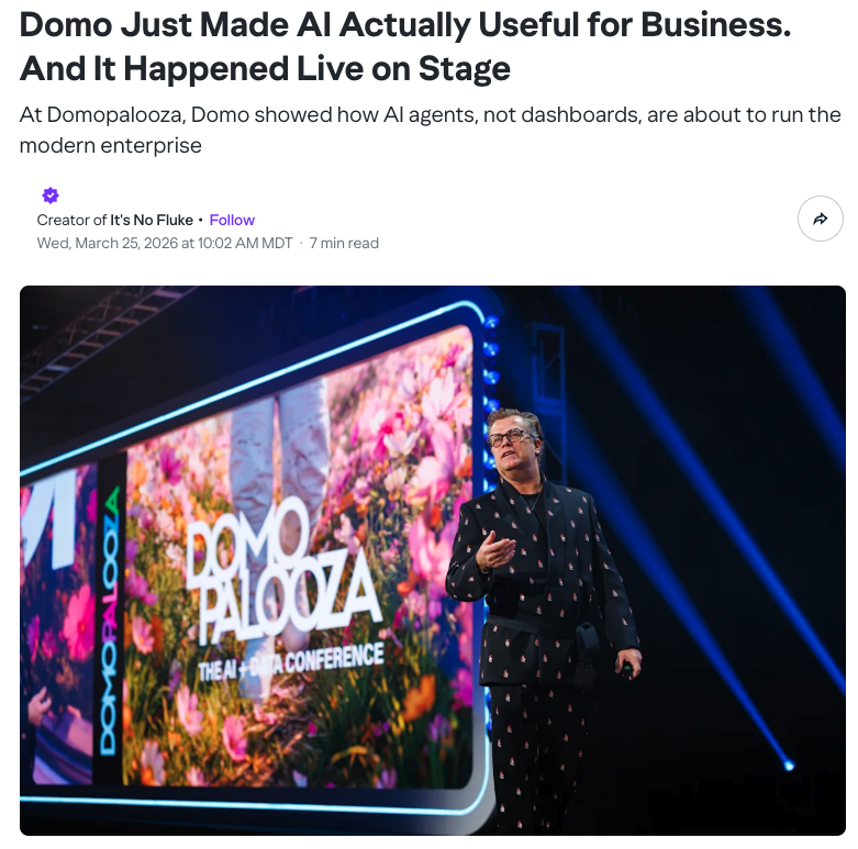 Domotalk's tweet photo. Dashboards were never the finish line.

At Domopalooza last week, we unveiled the next step.
Now AI agents help you decide what to do next, and then actually do it. So good, it was featured on Yahoo news. 

See the details here:
https://t.co/Bs3nquKwFb https://t.co/SVLDwEVZCo