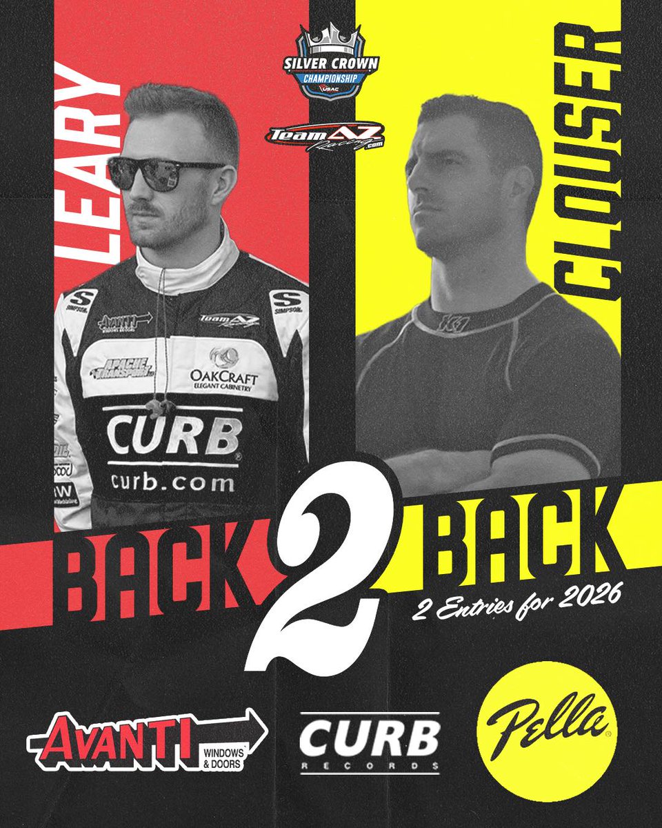 USACNation's tweet photo. 🚨 𝑫𝒓𝒊𝒗𝒆𝒓 𝑵𝒆𝒘𝒔 🚨

@CJ_Leary_ & @MarioClouser will compete as teammates in a two-car full-time team effort in pursuit of the 2026 USAC Silver Crown National Championship.

The @teamazracing21 / @_PPR3p / Rossi / Curb-Agajanian #21 will be driven by Leary.

The team's #20 will be piloted by Clouser.

Season starts May 8-9 at the @KansasStateFair!

𝑭𝒖𝒍𝒍 𝑺𝒕𝒐𝒓𝒚 ▶️ https://t.co/uvRzIzkoT5