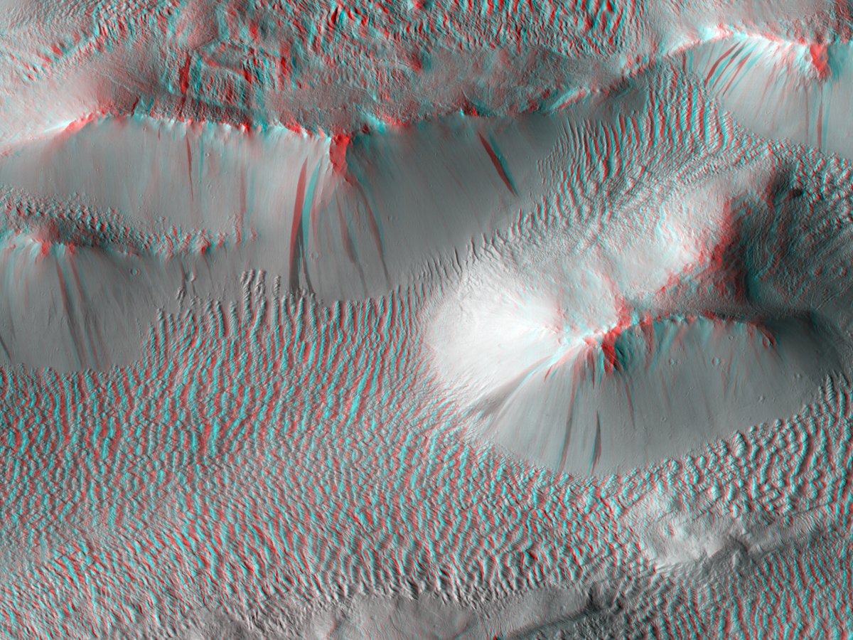 HiRISE's tweet image. HiRISE 3D: Landforms in Northern Lycus Sulci

Lycus Sulci is a low lying area of ridges and valleys found to the northwest of Olympus Mons. It is not yet understood how this feature formed or how it relates to the formation of Olympus Mons itself. 

uahirise.org/anaglyph/ESP_0…
#Mars