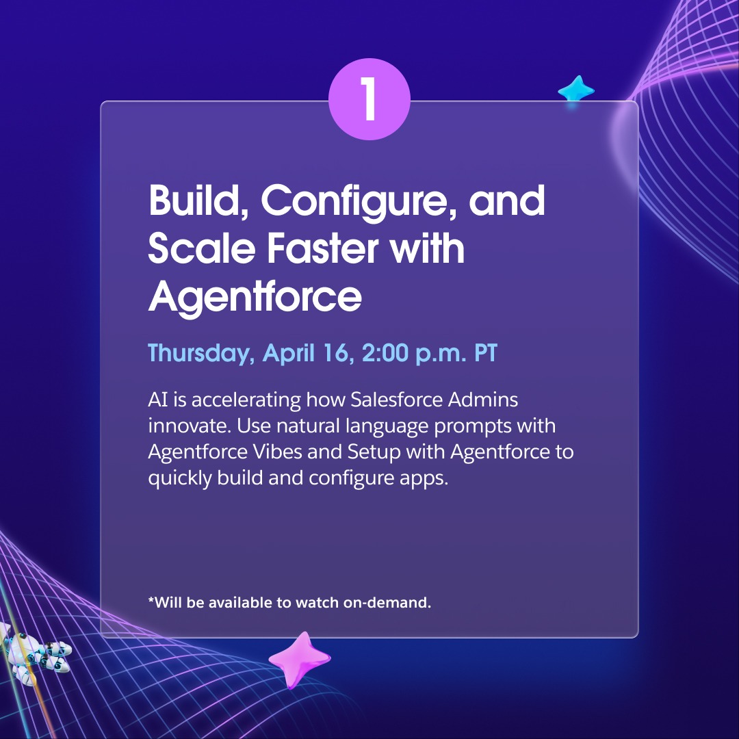 SalesforceAdmns's tweet photo. 🦾 Ready to build and govern the Agentic Enterprise, #AwesomeAdmins? 

These #TDX26 sessions will show you how to put Agentforce into action, from building and orchestrating agents to measuring real impact.

Add them to your agenda.