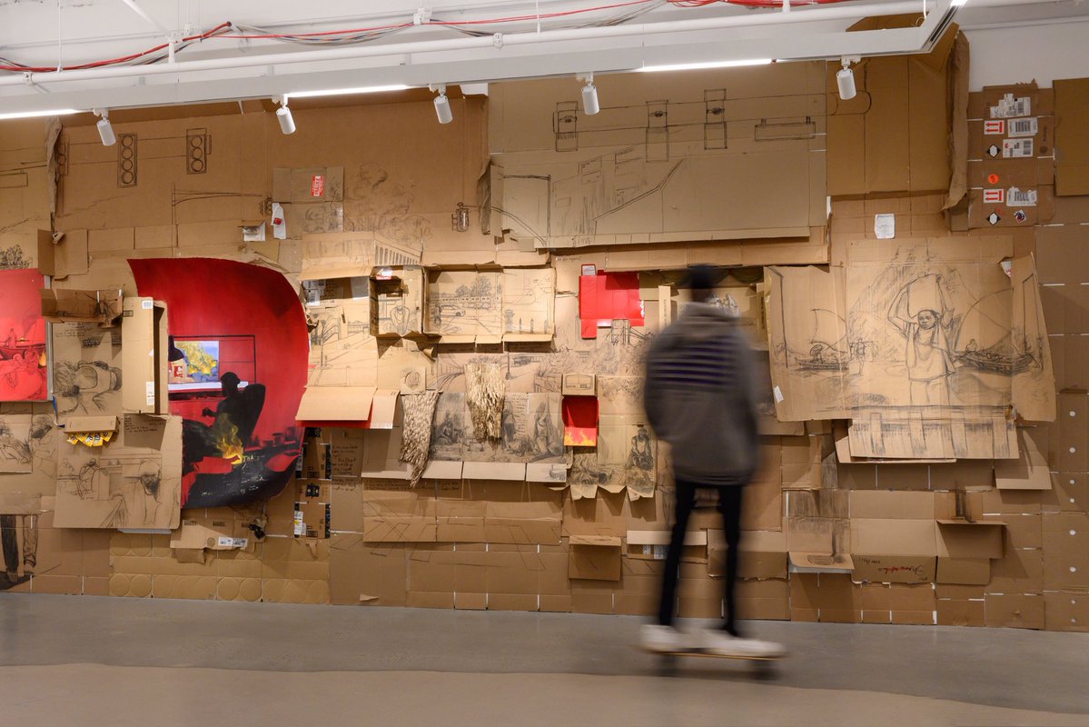 I'm Shonobi (Samson Shofoluwe) 26

Born and raised in Nigeria and i make cardboard installations using drawing and painting🤲🏾 

This is from my final show in grad school