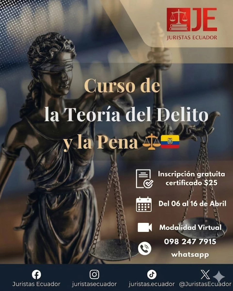 Agradezco la invitación de <a href="/JuristasEcuador/">Juristas Ecuador</a>. Estaré abordando la teoría del error.

Inscripciones: forms.gle/Dbip4LZqJij3LK….
