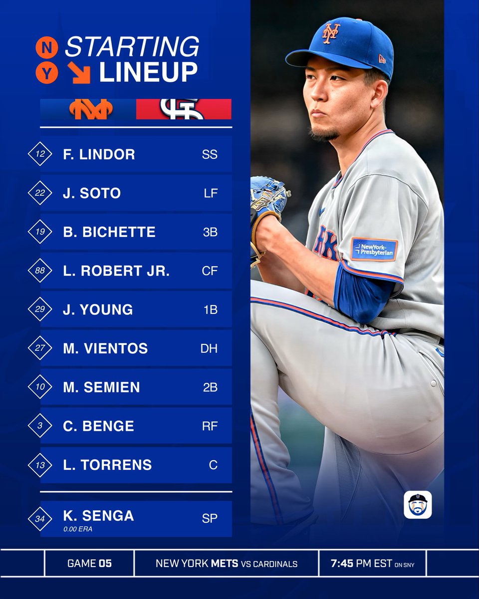TheWardyNYM's tweet image. Tonight’s #Mets Lineup ⚾️

Kodai Senga toes the rubber for his season debut!

Jared Young is back at 1B

Vientos gets his first start of the year

Baty gets the rare off day (available off bench)

Time to win another series! #LGM