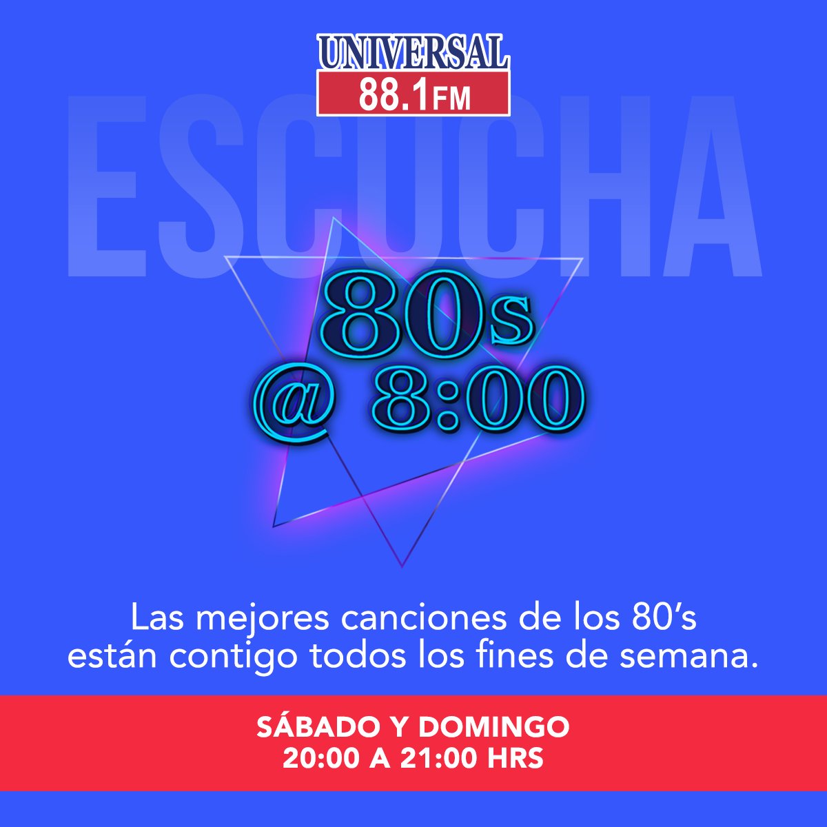 universal881fm's tweet image. 🕺 ¡Revive los 80 como nunca antes! Sintoniza "80s @ 8:00" sábados y domingos, 20:00 a 21:00 hrs., y disfruta de los éxitos que marcaron una década. ✨
 ¿Cuál es tu hit ochentero favorito?
 #Universal881 #80sMusic #MúsicaRetro #Radio