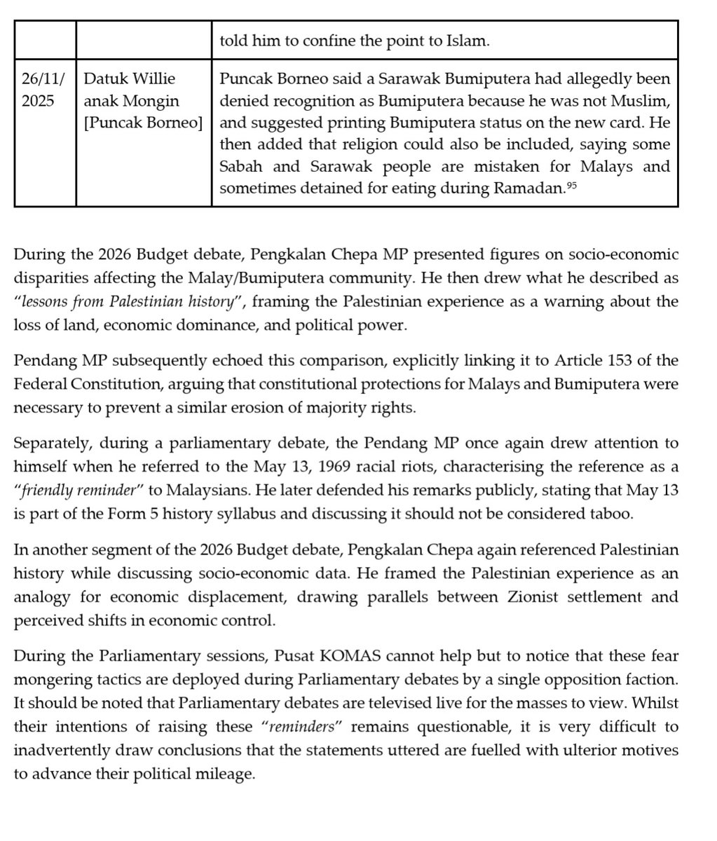 jameschin110's tweet image. Today I want to share another section from the Malaysia Racism Report 2025
komas.org/download/Malay…

This section deals with MPs using Religious Rhetoric and Fearmongering in parliament.

#Malaysia #Racism #HateSpeech #Parliament