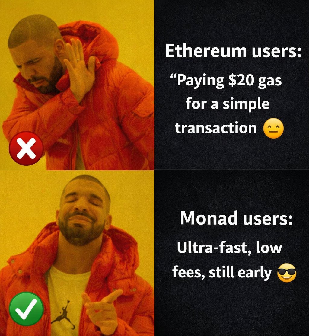 platonbbt's tweet image. Monad reality ✌️

🔘 “Stay loyal to Ethereum and pay gas”

🔘 “Bridge to Monad and finally feel something”

Every day we have the choice
Be Monad 💜
#L1 #Monad #crypto