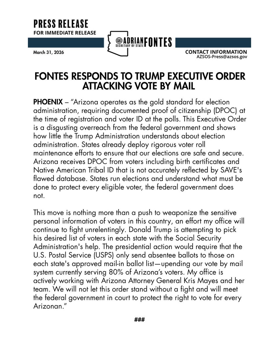 Arizona Secretary of State tweet media