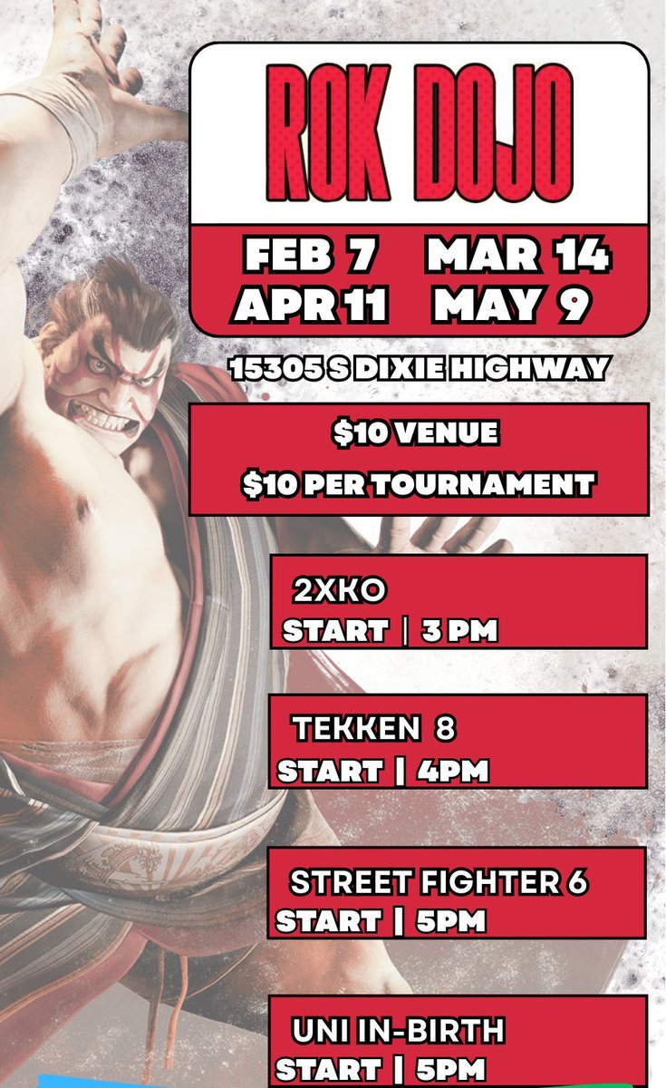 SoFloDojo's tweet photo. Our next ROK Dojo is NEXT SATURDAY, April 11th! It’s our first featuring Alex, Akali, and new updates for multiple games that we run, so come out and show off your new tech. See you there! https://t.co/oWPPbqLmtH