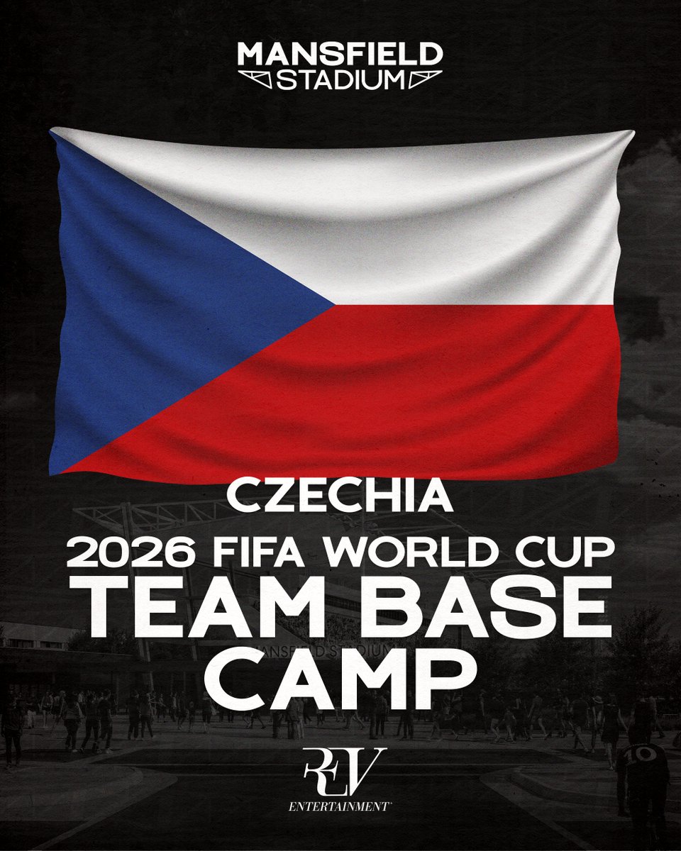 REVentertnmt's tweet photo. IT'S OFFICIAL‼️⚽️⁠
️⁠
Mansfield Stadium will host Czechia as a Team Base Camp for the FIFA World Cup 2026™.⁠
⁠
The REV-operated venue will welcome one of the world’s top national teams as part of the global tournament.🙌 https://t.co/qNDgxRs213
