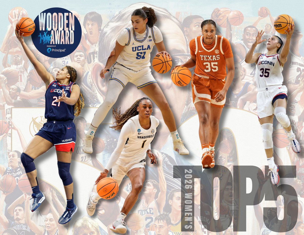 The 2026 John R. Wooden Award Women’s Top 5 Finalists have been revealed. 

Madison Booker, Mikayla Blakes, Azzi Fudd, Sarah Strong, and Lauren Betts, five exceptional athletes who have elevated the game all season long.

The journey to the Wooden Award continues. 
#WoodenAward