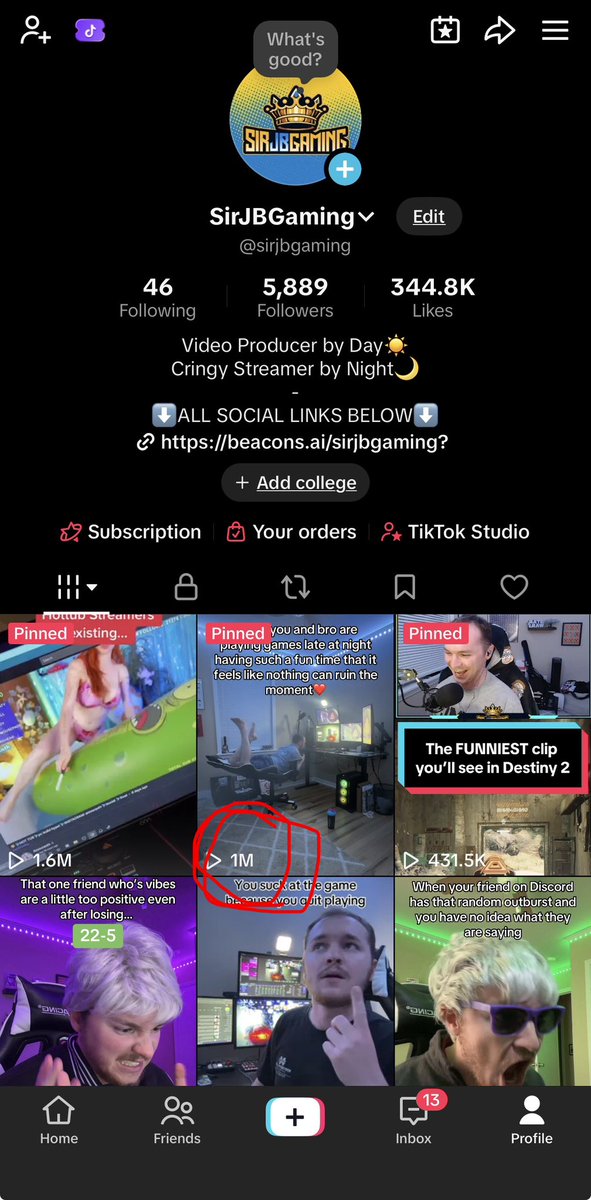 SirJBGaming's tweet photo. My 2nd ever TikTok to hit 1 Million views!!

Signs that show I’m doing something right as a content creator😅 https://t.co/cxL8ts20FH