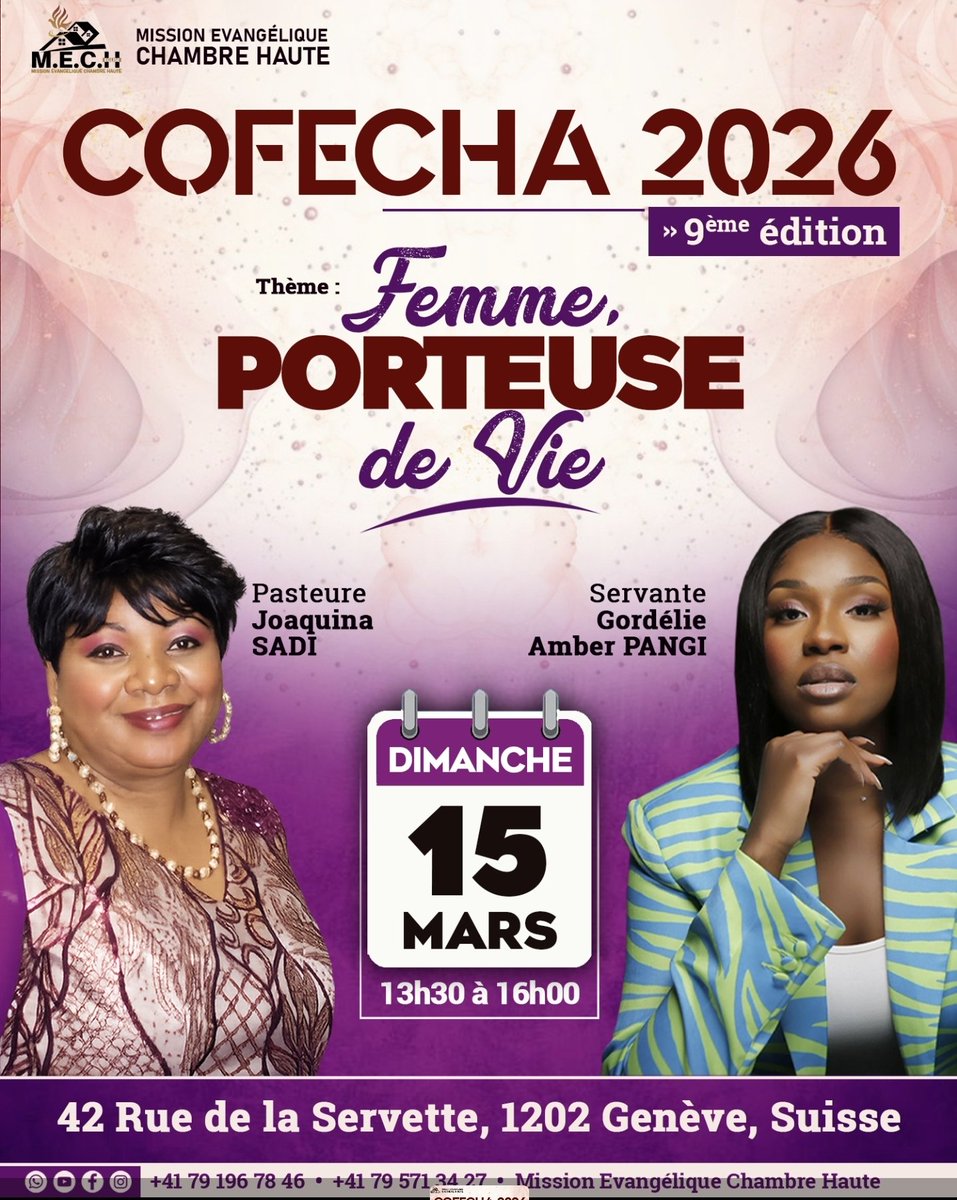 Matuvunu64's tweet photo. Ce dimanche 15 mars 2026
C O F E C H A  9ème  ÉDITION 
Thème: FEMME PORTEUSE DE VIE https://t.co/AD10AuNTRM
