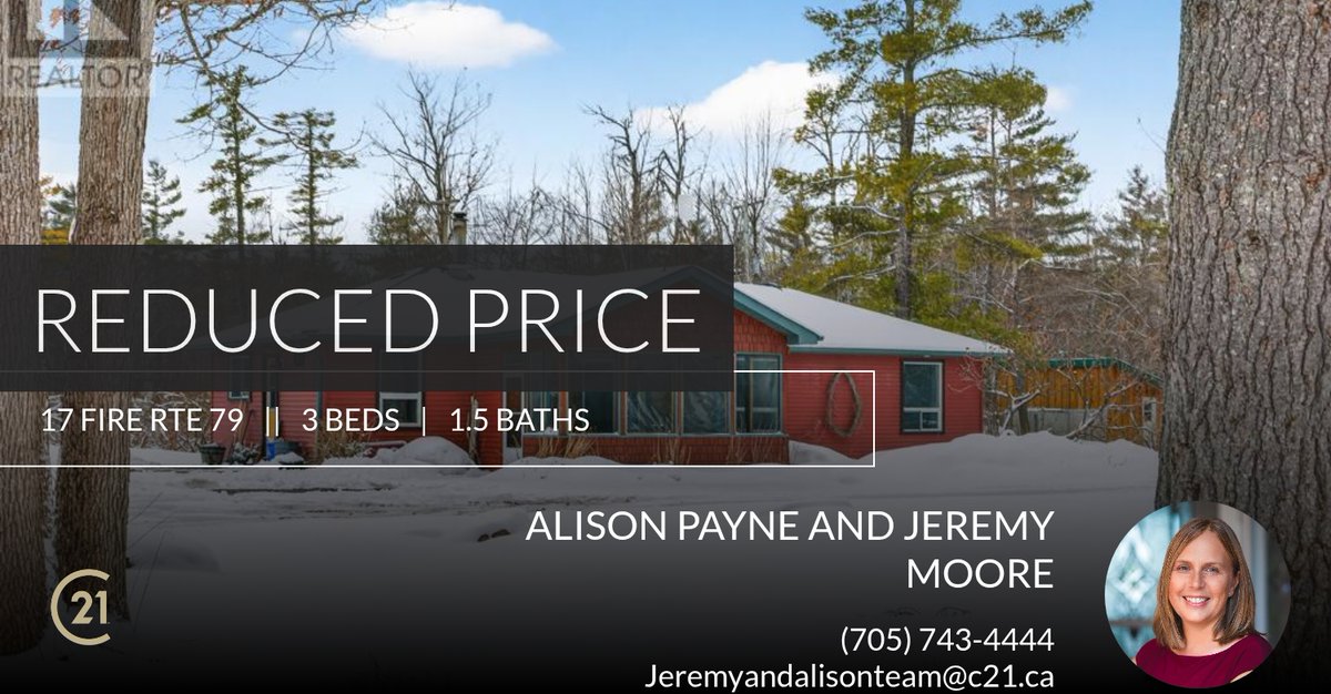 📍 Reduced Price 📍 This recently reduced home at 17 Fire Rte 79 in Trent Lakes won't last long, so, don't wait to set up a showing! Reach out here or at (705) 743-4444 for more information!

Alison Payne... homeforsale.at/17_FIRE_RTE_79…