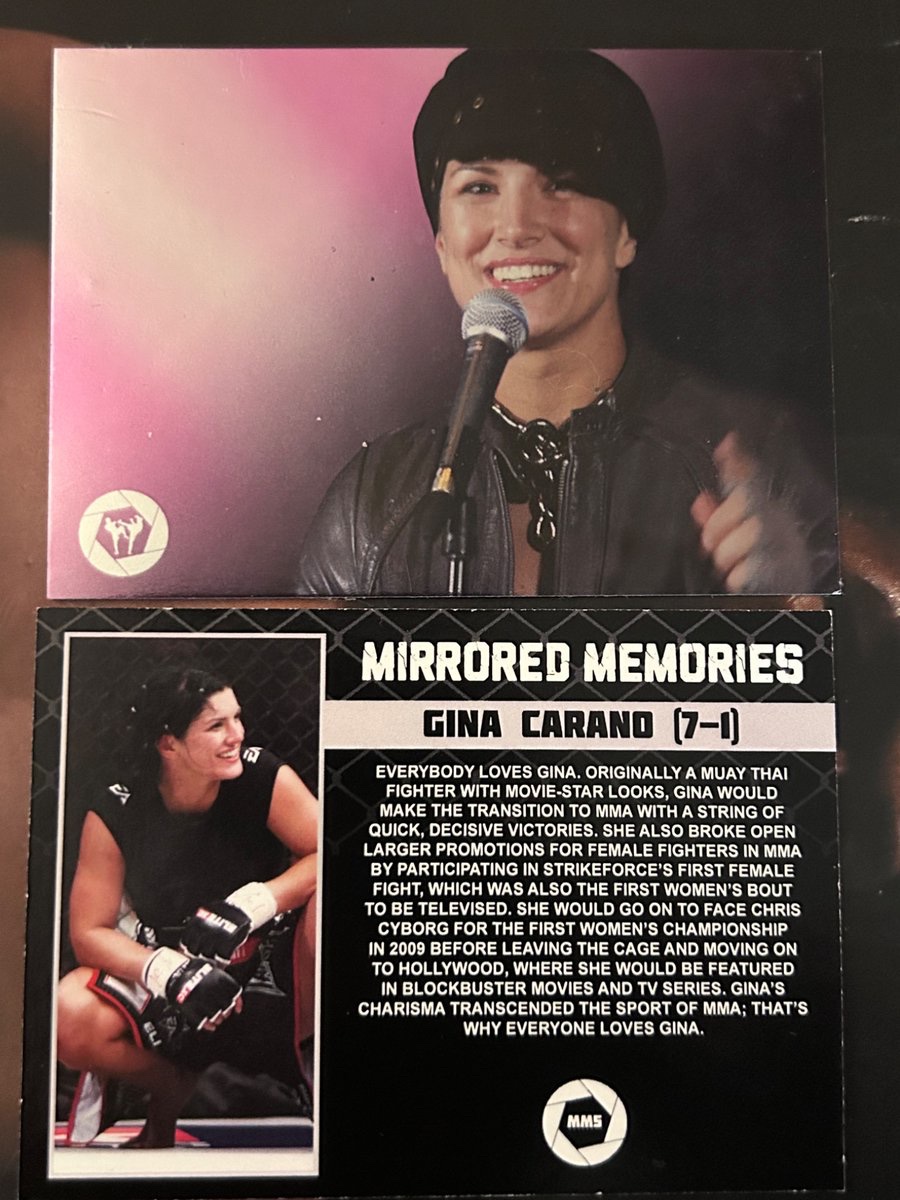 BlueShackComics's tweet photo. In 2021 I made a MMA Card set.

At the same time everybody was Bashing on Gina because she Dared Insult Disney.

I went the Other way and Restated my affection for Ms. Carano.

NOW she’s back on Netflix fighting again.

500 of these cards exist.
For True Fans Only

And on the off chance Gina sees this…
That look is you catching me, 
catching you talking to Andre.
It was fun

@ginacarano 
@ginacaranonet
