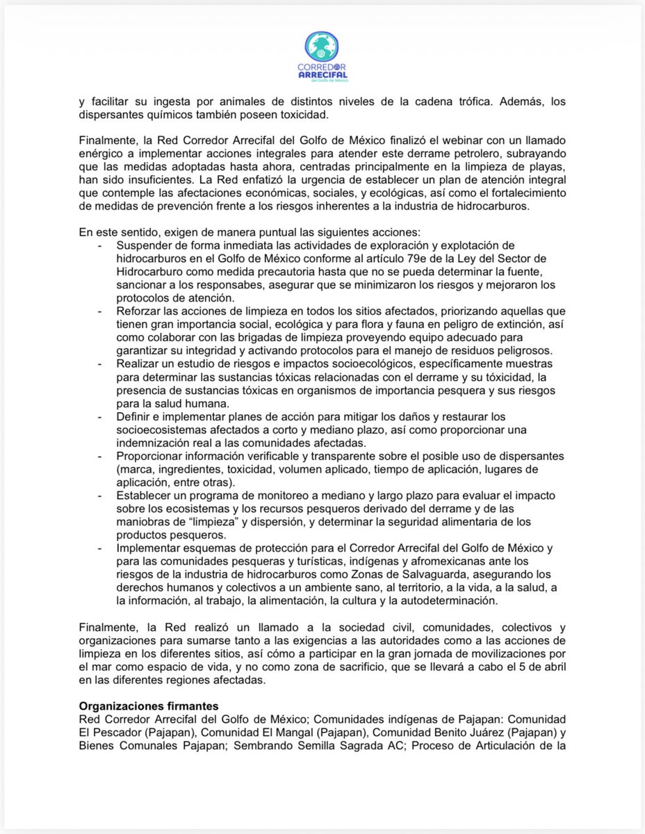 ernesto_mendez's tweet image. #Chapopote #ALERTA ‼️
Los integrantes de la Red Corredor Arrecifal del Golfo de México informaron que el derrame petrolero se extiende hasta #Tamaulipas y suma un total de 933 kilómetros de línea de costa, abarcando 96 sitios contaminados.
