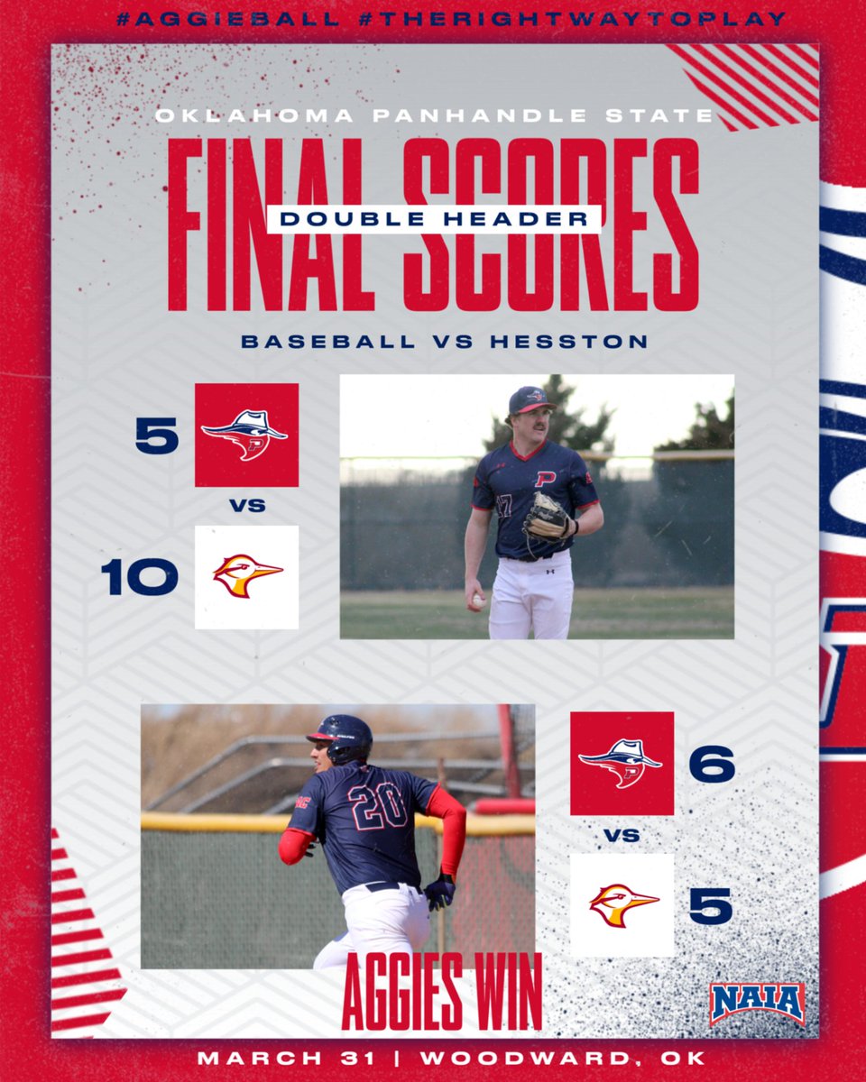 OPSUAthletics's tweet photo. BB Finals from Woodward, OK!

Game 1: Hesston 10, OPSU 5
Game 2: OPSU 6, Hesston 5

The Aggies plate two in the bottom of the seventh and win it on Devin Lopez' walk-off single! 

#AggieBall #AggieUp #TheRightWayToPlay https://t.co/20gQX59feE