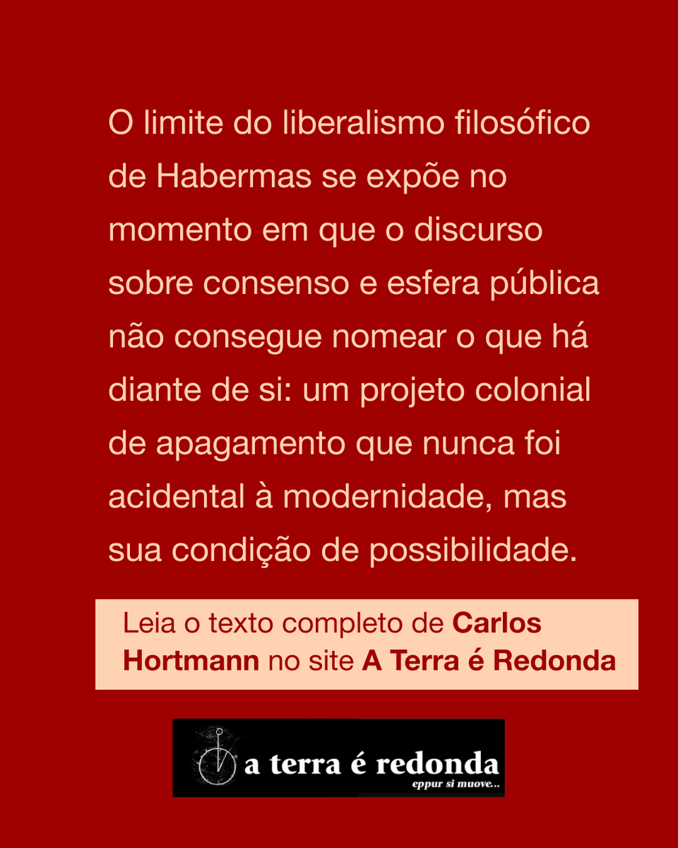 Jürgen Habermas e a questão colonial
Por Carlos Hortmann

aterraeredonda.com.br/jurgen-haberma…

#aterraéredonda #CarlosHortmann