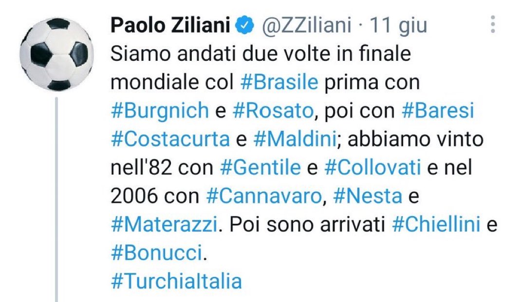 Che belli i tempi (giugno 2021) in cui i meno dotati si lamentavano di Chiellini e Bonucci titolari (anche allora c’era chi avrebbe panchinato il capitano per far giocare il giovane Bastoni..)