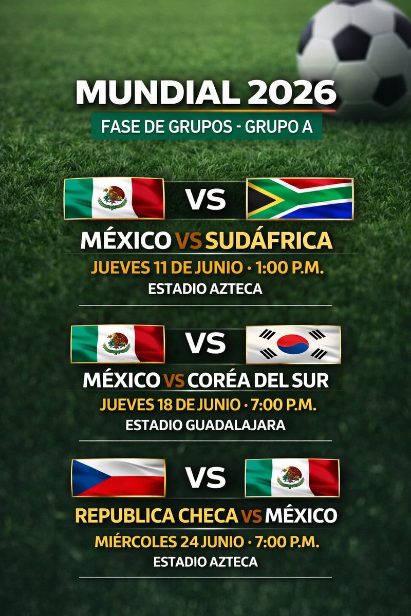 seleccionmx's tweet photo. DEFINIDOS LOS ENCUENTROS DE MÉXICO EN EL MUNDIAL 2026. https://t.co/Y2cxBw9908