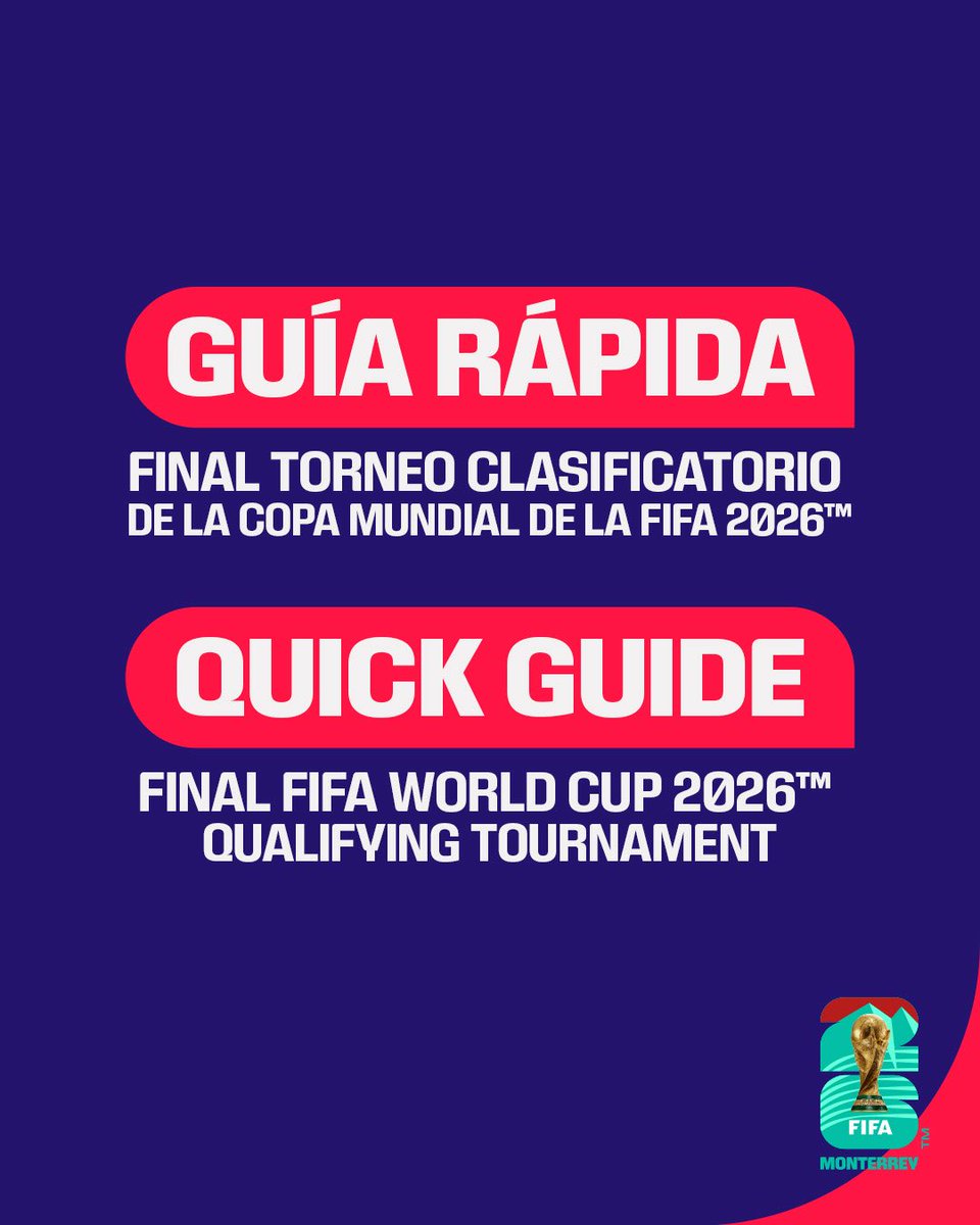 MonterreyFWC26's tweet image. Todo lo que necesitas saber para la final del Torneo Clasificatorio de la Copa Mundial de la FIFA 2026™️ está aquí. 👀

¡Nos vemos hoy! 
-
Everything you need to know about the Final of the FIFA World Cup 2026™ Qualifying Tournament is here. 👀

See you today! 🏟️🤩

#WeAreReady