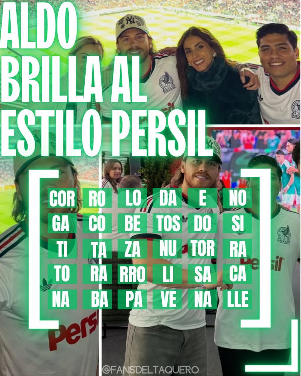fansdeltaquero's tweet photo. Aldo ya está listo para el partido de Bélgica vs México que se disputará en Chicago!!

Y como ya es costumbre Persil los llevó a disfrutar de este partido de preparación 😌

Así que comenzamos tendencia en Apoyo a Aquilitos!! 

Termina las palabras con ayuda de tu teclado + la frase 

ALDO BRILLA AL ESTILO PERSIL

#TuLoDasTodoNosotrosTambien 
#AquilitosViral 

a darle!  🫵🏼🫰🏻
