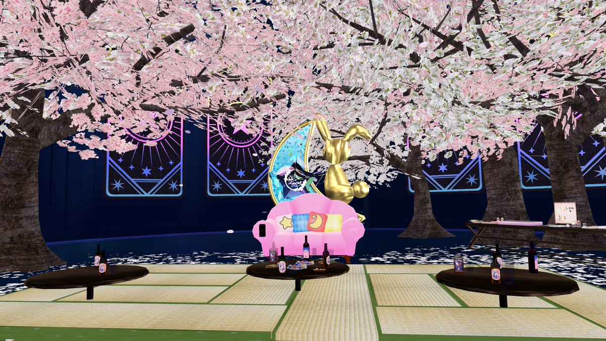 amuka_sun's tweet photo. 新年度最初の改装作業でした。
お花見モードですっ！！
#VRC_moon_fall https://t.co/5C5UrFSTrJ