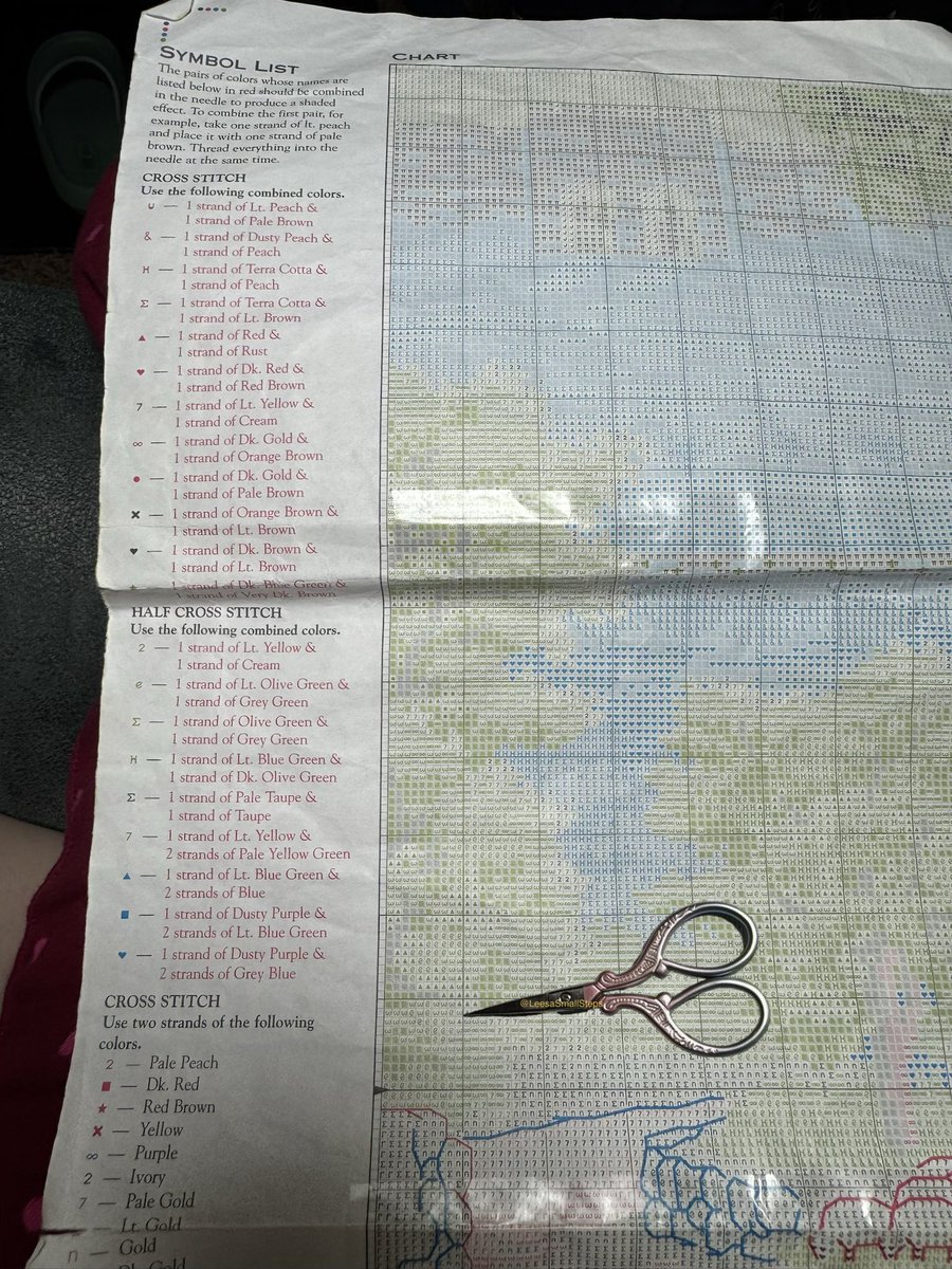 LeesaSmallSteps's tweet image. A lot of empty space to fill! This pattern uses a lot of combined colors. It is more complicated, but creates beautiful, realistic shading. #crossstitch #wip #smallsteps