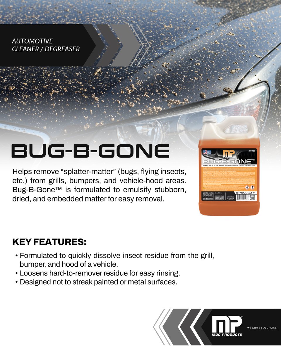 mocproducts's tweet image. Bug splatter shouldn’t be permanent.

Bug-B-Gone quickly dissolves stubborn insect residue from grills, bumpers, and hoods without streaking painted surfaces.

Clean vehicles start with the right products.

#MOCProducts #DetailingProducts #AutoCare #BugRemover