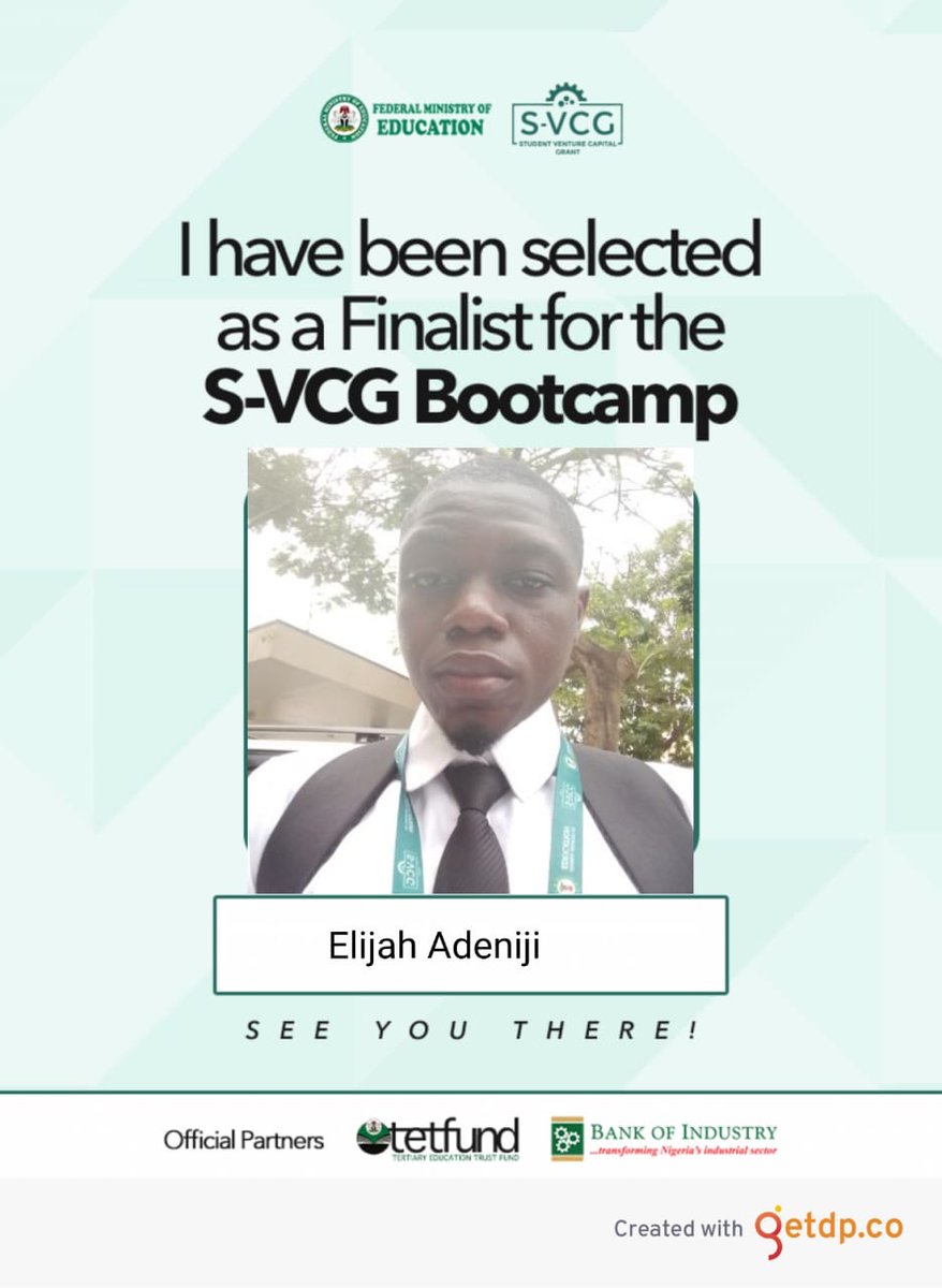 AdenijiEt90931's tweet photo. 8 days ago, FaceTrust AI was selected as one of the final 65 participants out of over 30K+  applications for the S-VCG Bootcamp 🚀

Kudos to @NigEducation &amp; @NesriNigeria 

#RoadToN50M
#StudentInnovators
#FutureFoundersNG
#BuildInNigeria
#NESRI
#FederalMinistryOfEducation https://t.co/tFrnTPLT3o