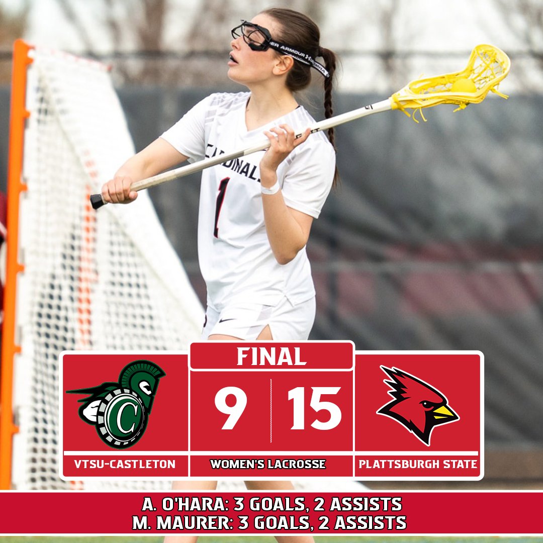 PlattsAthletics's tweet image. WLAX | @PlattsWLAX Back in the Win Column!!

The Cardinals close out non-conference play with a 15-9 road win over VTSU-Castleton. Six different players found the back of the net, led by Ashley O’Hara and Maggie Maurer with five points each. Great win, Cards!!!

#CardinalStrong