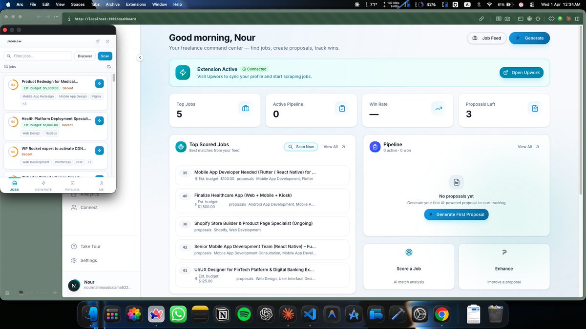 PropeloAI's tweet photo. Forget everything you know about Upwork.

One tool. Finds the jobs. Scores them. Writes the proposal. Tracks the pipeline.
All of it. In one place.
The first 100 on the waitlist get 1 month of Starter  for FREE!
Propelo is almost here. Don't miss it 👇
https://t.co/4p3NvvX04p https://t.co/nXreASkY7u