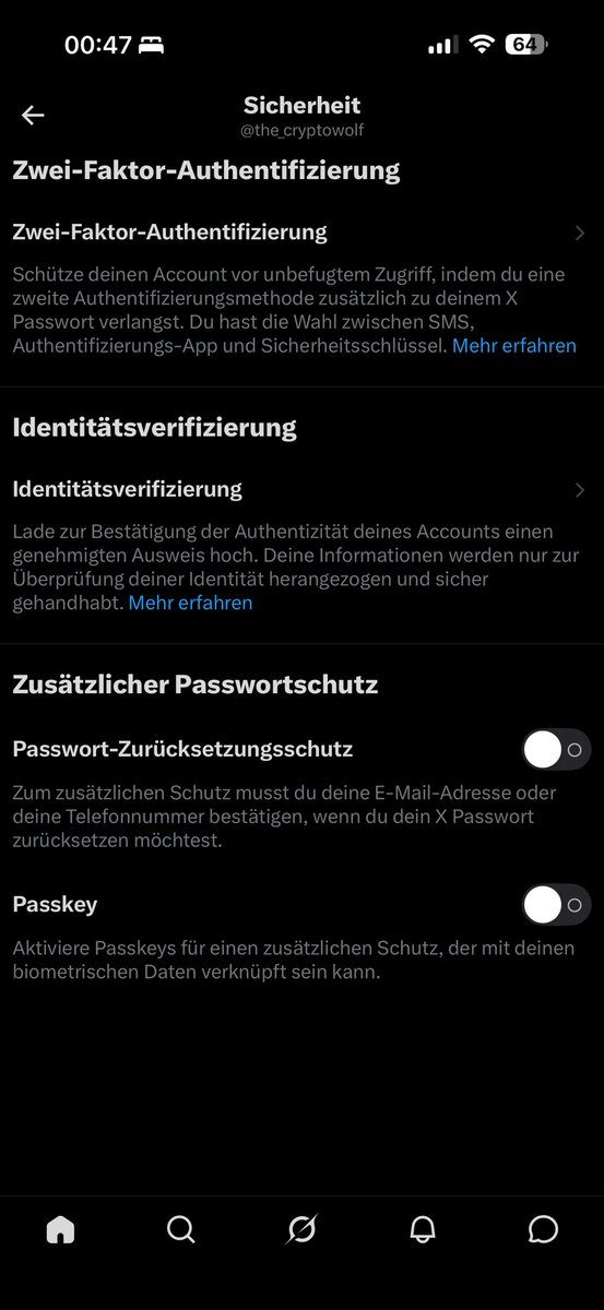 the_cryptowolf's tweet photo. @BOKOMANIABOKO @elonmusk @CharlotteHinri6 Gibt genug Optionen seinen Account zu sichern. Die Frage ist, hast Du es denn vorher eingerichtet? https://t.co/JhUY1Of01d
