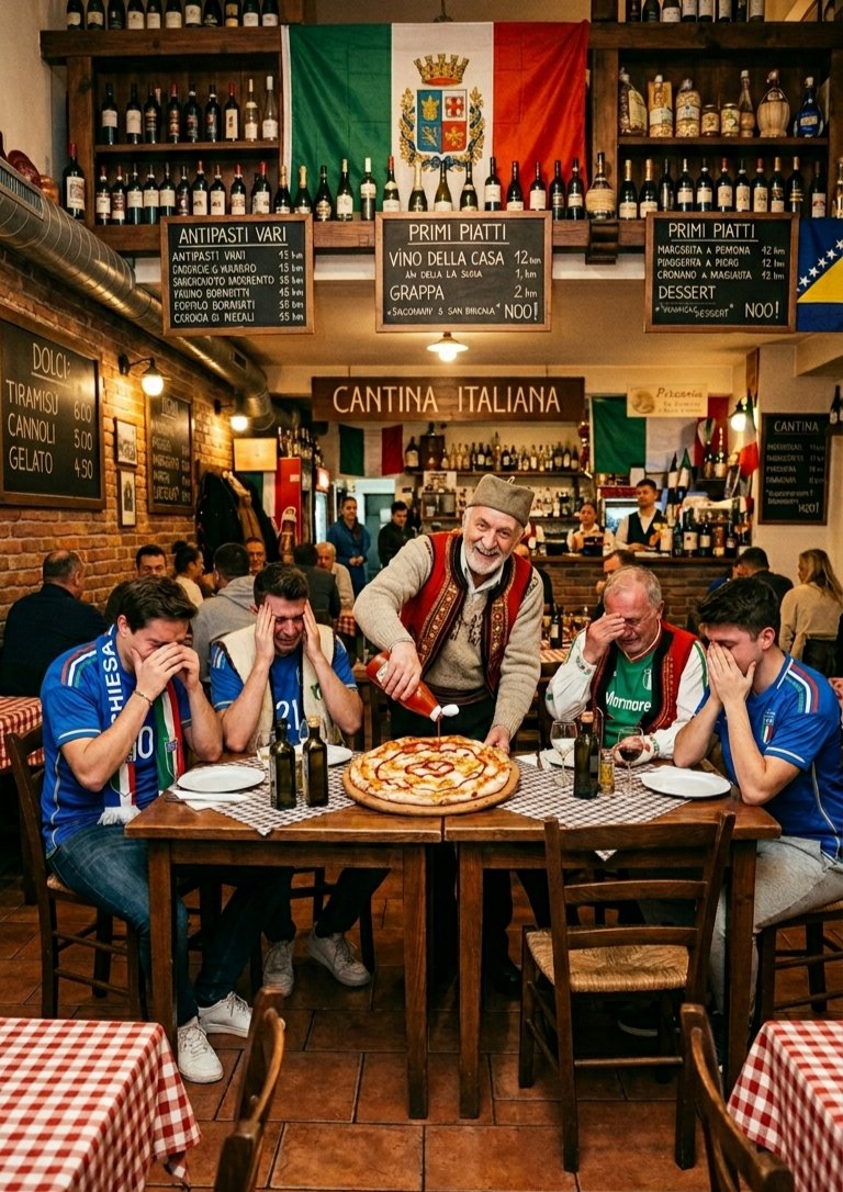 A Itália conseguiu a proeza de perder para a Bósnia e ficar fora da terceira copa do mundo consecutiva, e dessa vez, com 48 seleções.

Ketchup na pizza é pouco pra esses caras.