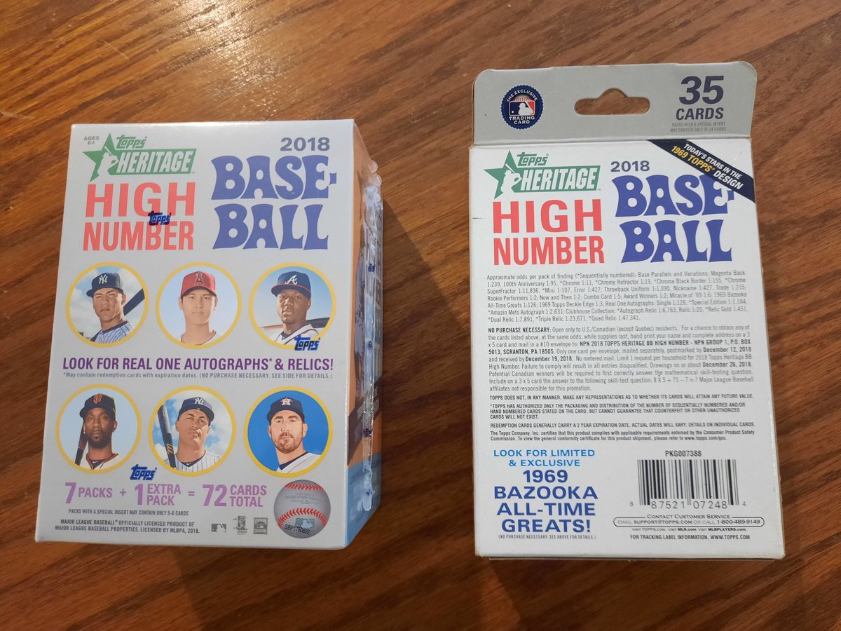 D13_Walker's tweet photo. 2018 Topps Heritage High Number sealed blaster for sale! $400.00 shipped BMWT! Also, a sealed hanger for $ 185.00 shipped BMWT! https://t.co/DmuyOv5dSD