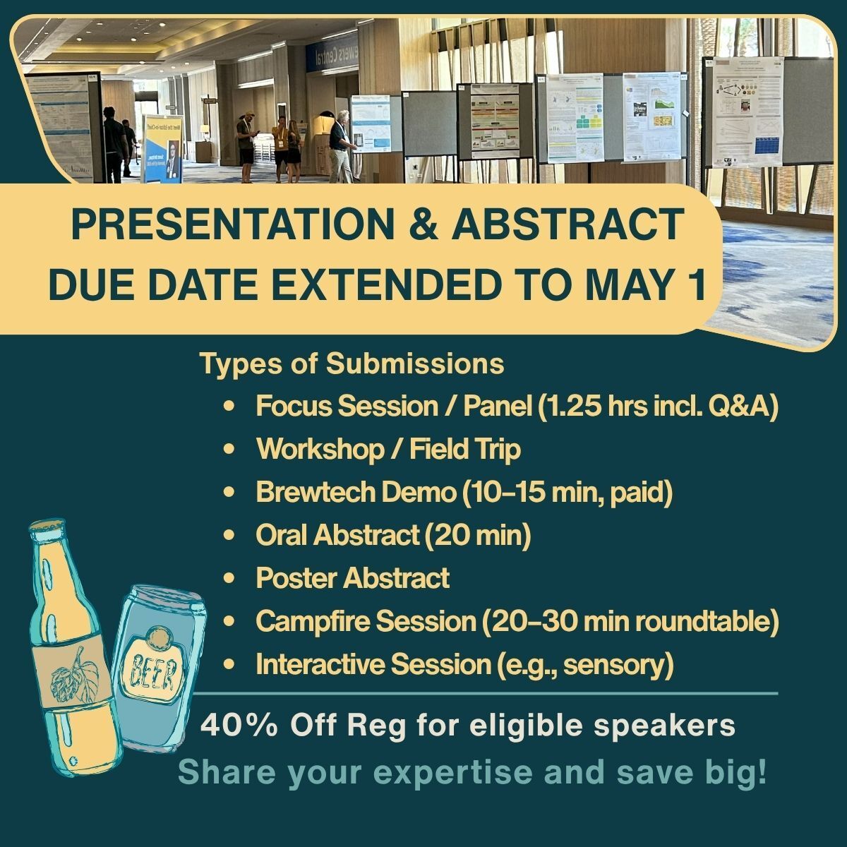 MasterBrewers's tweet photo. EXTRA TIME ON THE CLOCK! 

We heard you, brewers! We’re extending the abstract submission deadline for the 2026 Master Brewers Conference to May 1st! 🗓️🍻

Don’t let your ideas ferment on the shelf—get them in front of the global brewing community! https://t.co/fBaNZJjCeY https://t.co/pf6xBHuuQ9