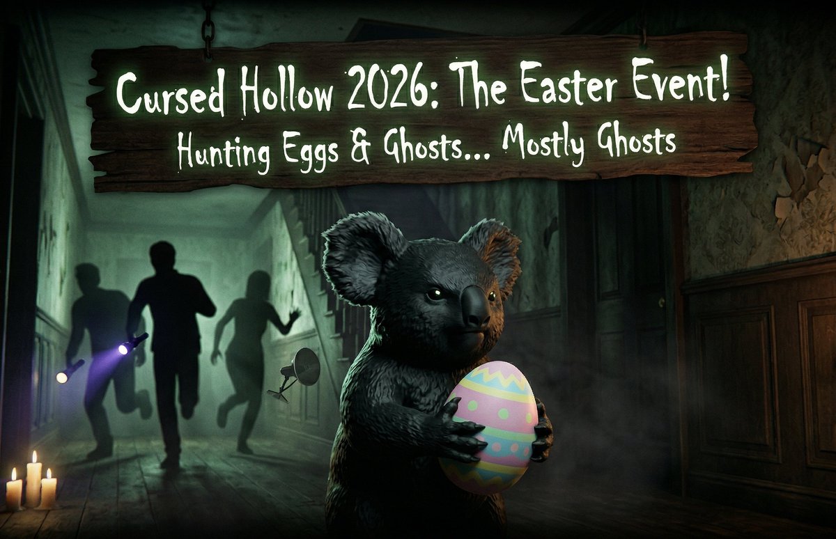 KoalaDropBear's tweet photo. The Cursed Hollow event is LIVE and the Drop Bear is on the prowl. 🐨🥚

Hunting for Bunnies and that new Pathfinder badge. Come see if we can survive the Jackalope totems!

🔴 Live now: https://t.co/2zX1wTmpkp

#Phasmophobia #CursedHollow #TwitchStreamer #KoalaTheDropBear https://t.co/fG0IssqNgn