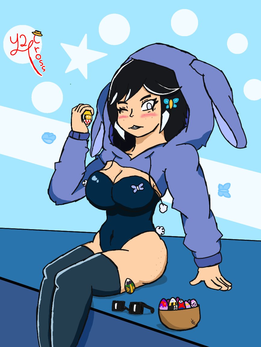 #digitalart #OC #ibisPaintX
"🩵🦋: como es la época de pascua, me tome la molestia quien escondan los huevos antes, como me quedo el traje de conejo?"

Espero que les guste y tengan una bonita semana santa y pascua 🩵❤️