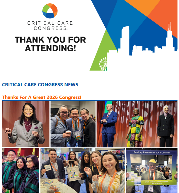 SCCM_Surgery's tweet photo. Thank you everyone for having a great #SCCM2026 Congress  @SCCM_Anesth  @SCCMPresident  @SCCM_EM .....See you in San Diego #SCCM2027 @ATompeck  @traumamd1 https://t.co/KWc2VXGwr9