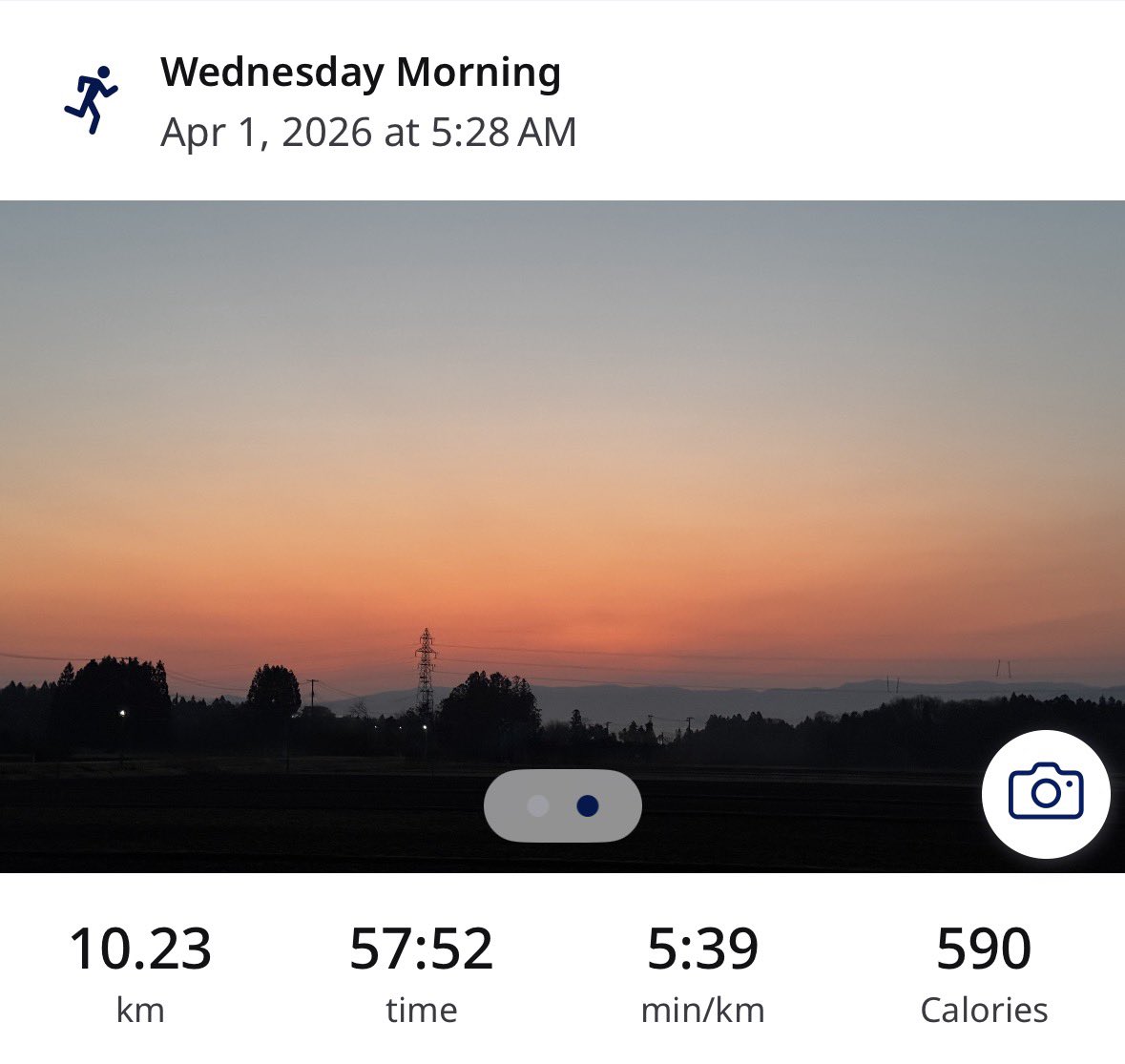 runner_eiki's tweet photo. 昨日は休足👣、からの...
今朝は日の出直後🌄スタート 気温9℃ 湿度83%の中、朝ラン10.23km♪
4月の初日は水曜日のポイント練習🏃💦
厚底シューズで400mインターバル(90“設定:Rest265m) ×10本 💨
#ASICS #MagicSpeed2 👟
#朝ラン #ランニング
#走れることに感謝
#RunToFeel https://t.co/IdjP74hwO0