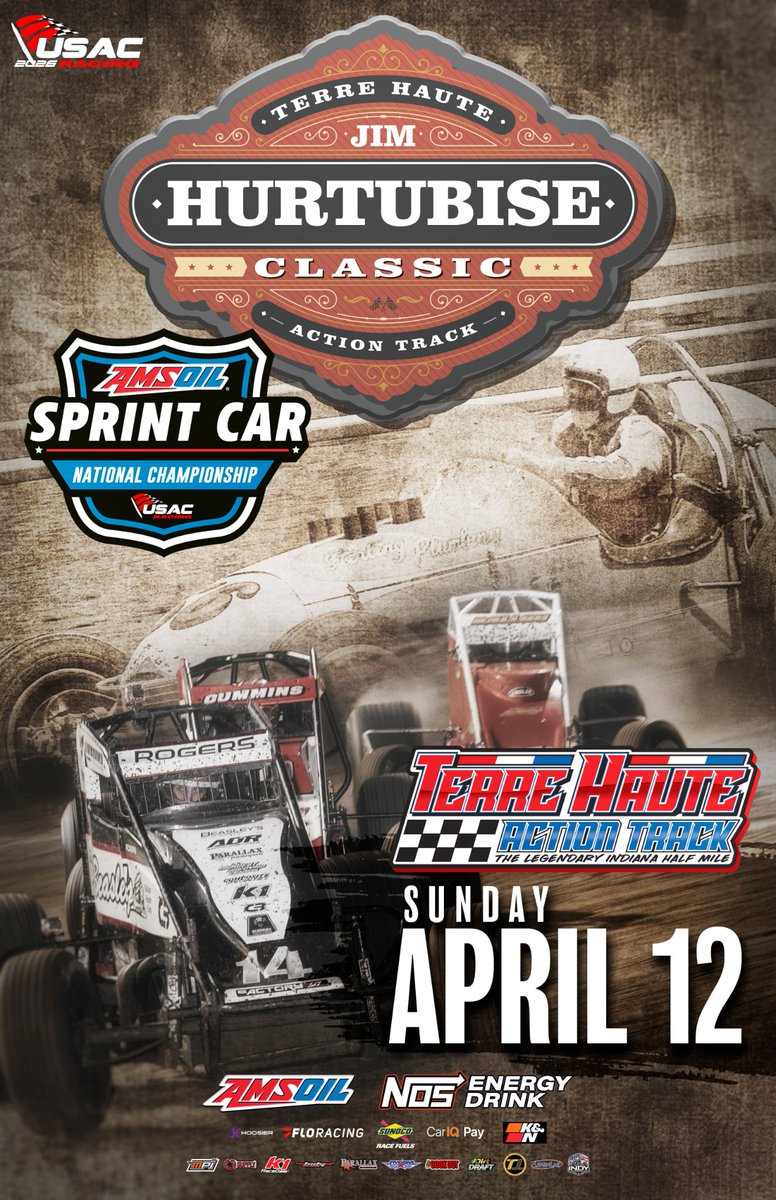 Join the herd! 👊

The 23rd running of the Jim Hurtubise Classic comes to Indiana's Terre Haute Action Track on Sunday, April 12!

The bravest of the brave from the USAC <a href="/AMSOILINC/">AMSOIL INC</a> Sprint Car National Championship go to battle on the legendary dirt 1/2-mile dirt oval.

▪️ Pits: