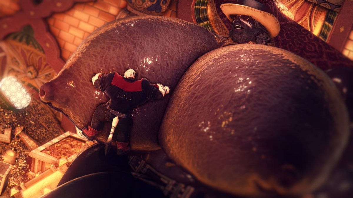 FreerangedBull's tweet photo. 🥛{Milk and Business}💰 "Hohoho! A new hire? Eagar to become my new Chairman?  You're hired @GiantLamby_AD !" (2/3) #MacroMarch #sizetwitter https://t.co/Gai4vIp5dj