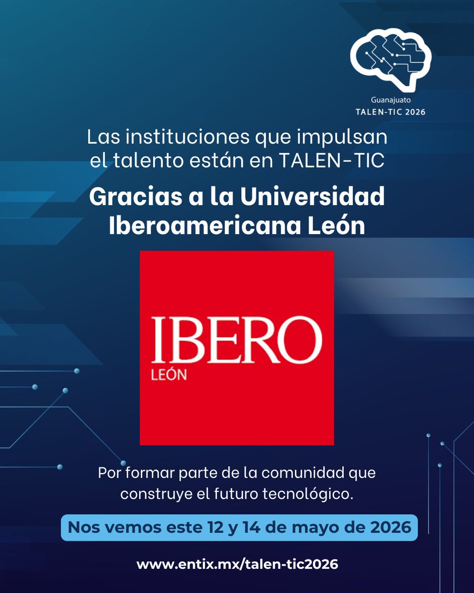 EntixNegocios's tweet photo. 🎓 Gracias @Ibero_Leon por ser parte de TALEN-TIC 2026.
Juntos impulsamos el desarrollo del talento que transformará nuestra región.

💡 12 de mayo en León | 14 de mayo en Salamanca

#ComunidadTIC #TALENTIC2026 #SoyTalento #SoyJunglab https://t.co/CvQl0SFZlz