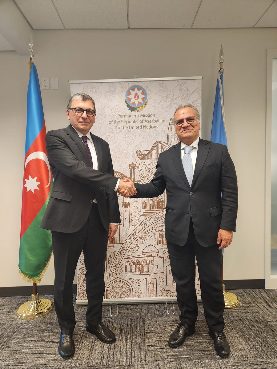 Amb. <a href="/TofigMusayev/">Tofig Musayev</a> was pleased to welcome Amb. Giorgio Marrapodi <a href="/margiodi/">Giorgio Marrapodi</a>, Permanent Representative of Italy to the UN. Looking forward to maintaining and developing close partnership and cooperation between our missions 🇦🇿 <a href="/AzmissionUN/">Azerbaijan UN 🇦🇿</a> 🇮🇹 <a href="/ItalyUN_NY/">Italy UN New York</a> .