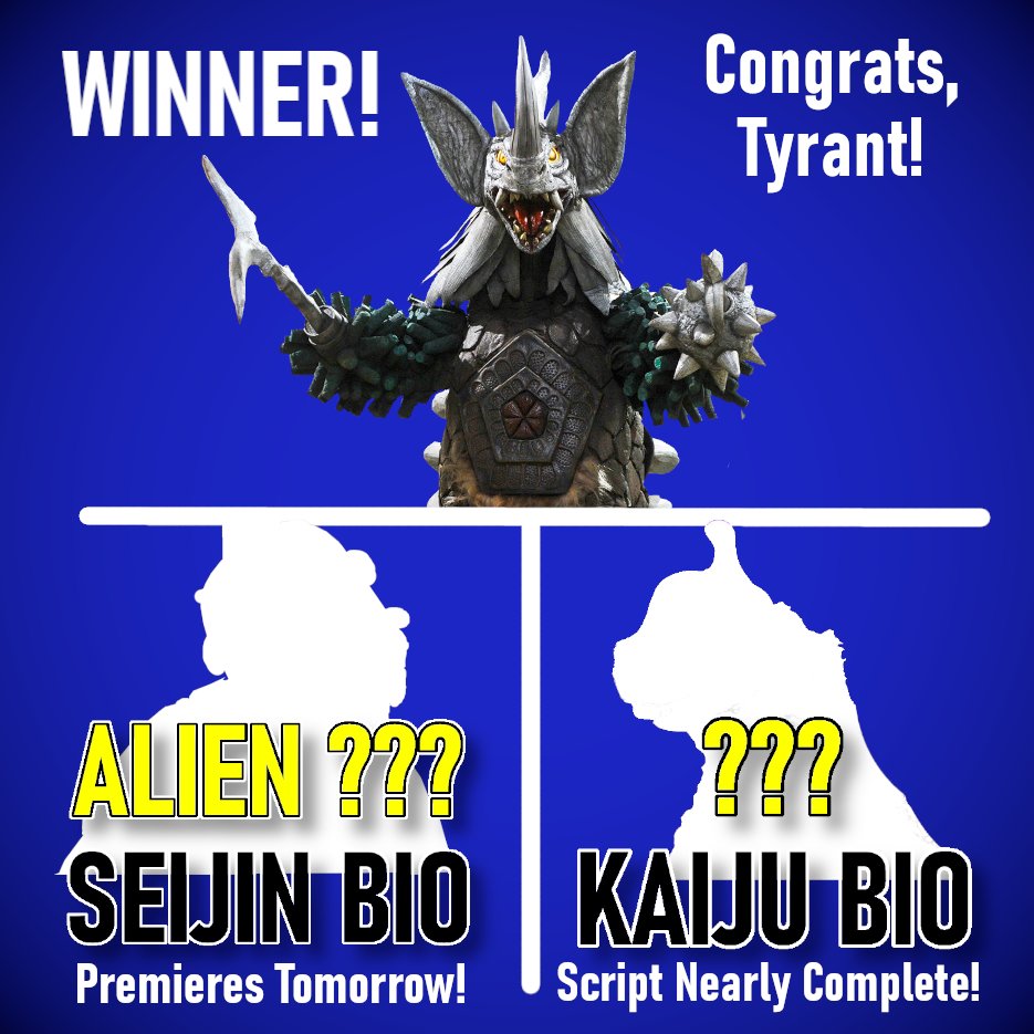 YouTube Channel Update! First, as I mentioned earlier today, a new Seijin Bio is premiering tomorrow. An Ultraman Series Kaiju Bio is also in the works (the script is nearly complete on that video) and will be out probably the weekend after Easter. And last, but not least, Tyrant